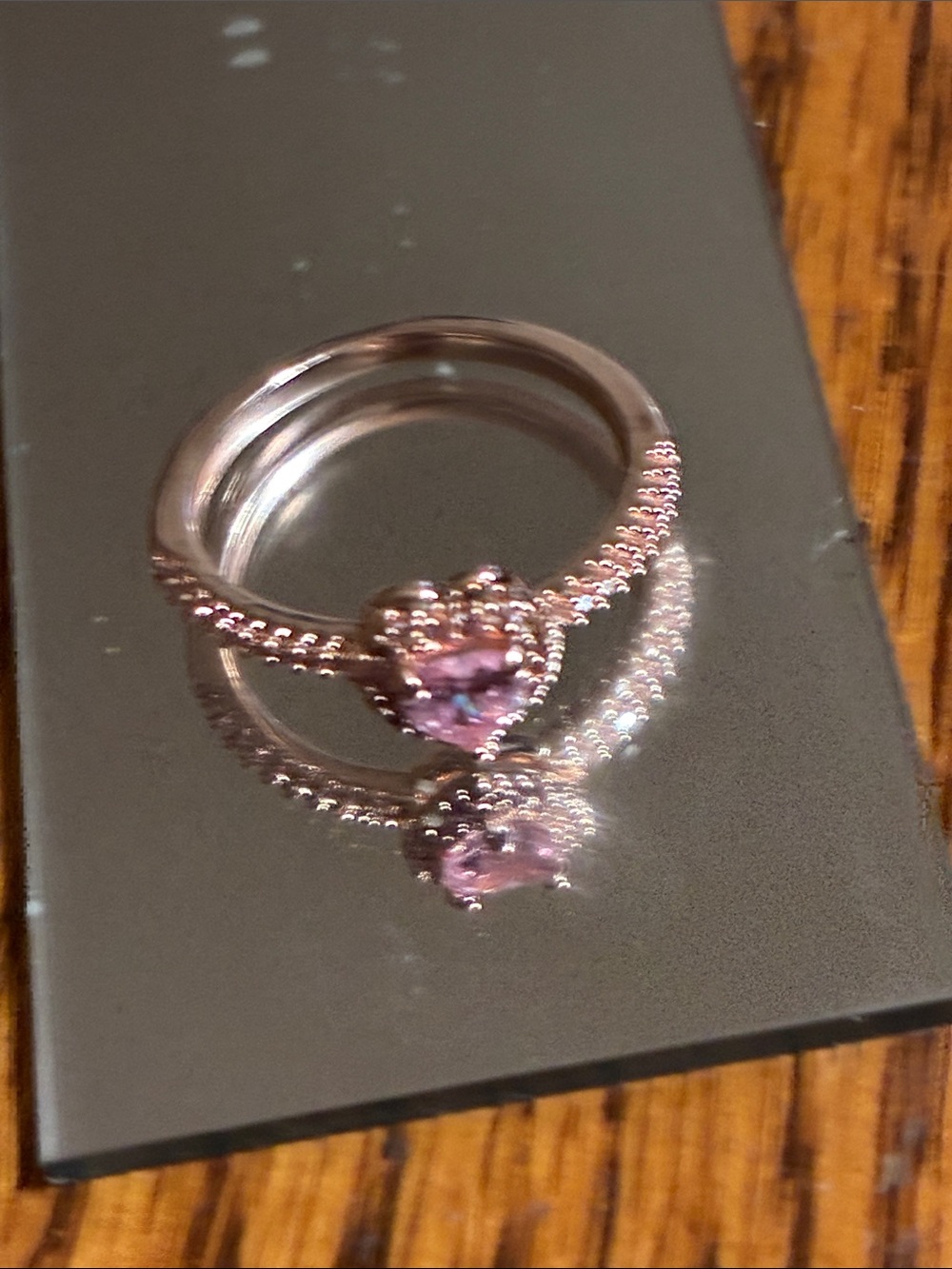 Sterling Silver Heart Ring with Pink Cubic Stone